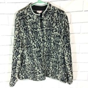 Sport Savvy Womens Black Gray Leopard Zip Up Jacket XL